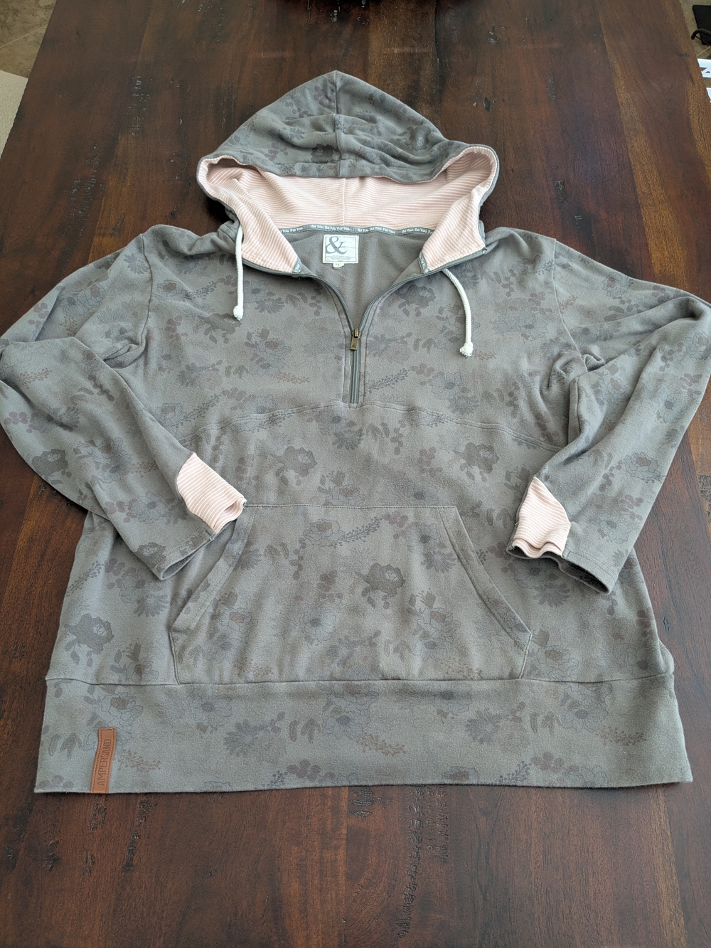 Ampersand Avenue Floral Half-Zip Hoodie with Pink Accent Trim - XXXL